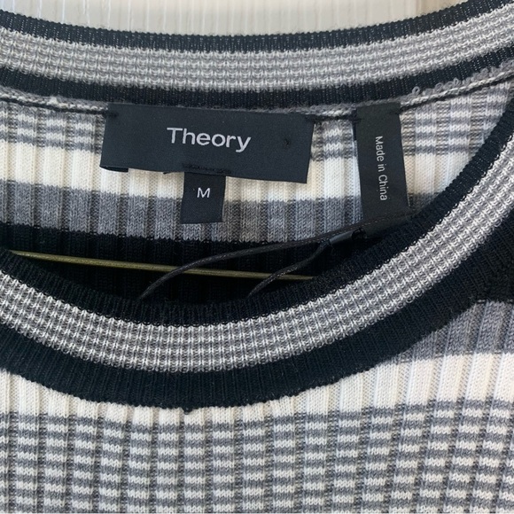 NWOT Theory Empire Wool Stripe Ribbed Merino wool stretch Midi Dress Medium - Picture 5 of 11